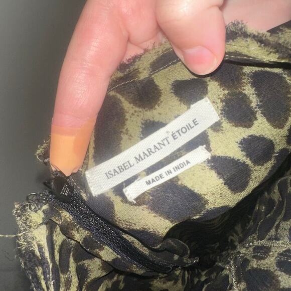 Isabel Marant Etoile Caja Leopard Print Blouse Green/Black Puff Sleeve Size US 8 - Picture 5 of 8
